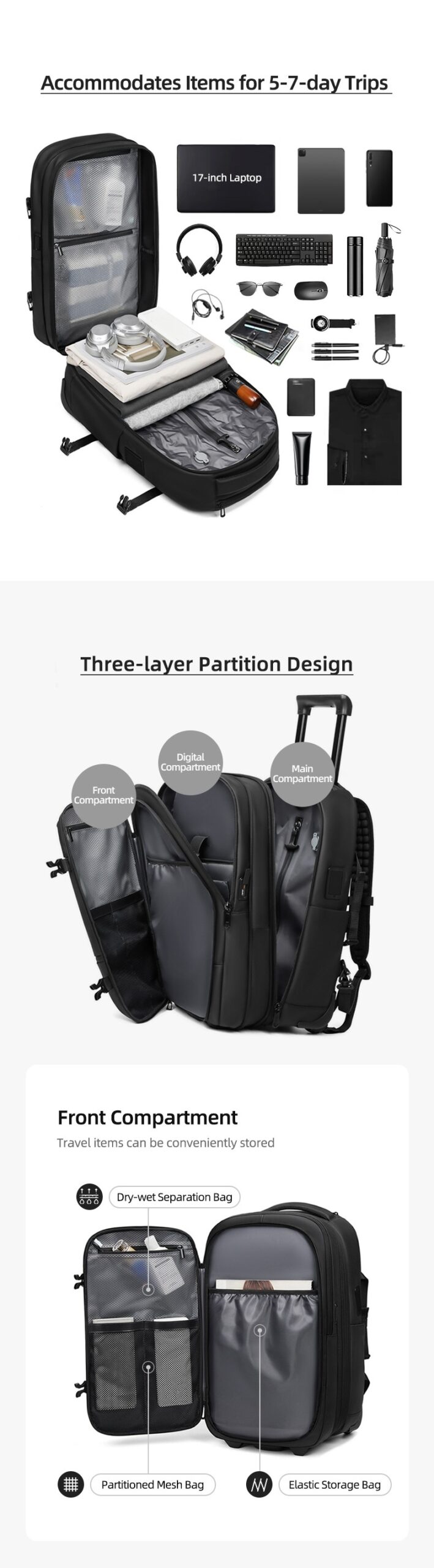 Vacuum Expandable Trolley Backpack Large Capacity Scalable Business Trip - Image 7