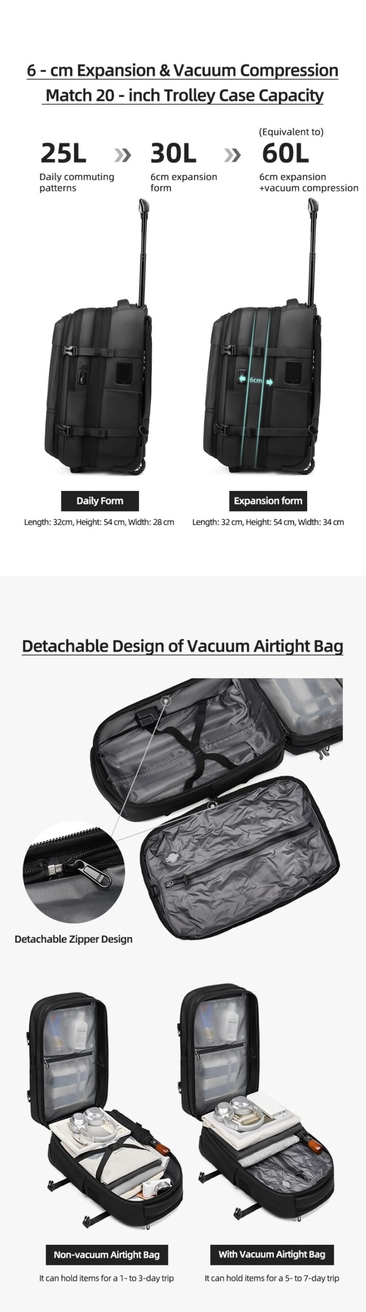 Vacuum Expandable Trolley Backpack Large Capacity Scalable Business Trip - Image 18