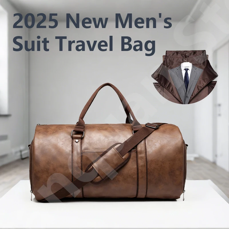 Men’s 2-in-1 Leather Travel Duffel Convertible Suit Bag & Waterproof Weekender